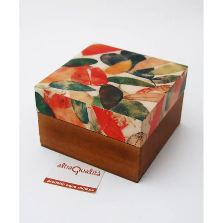 Scatola lucida foglie (10x10x6.5cm)