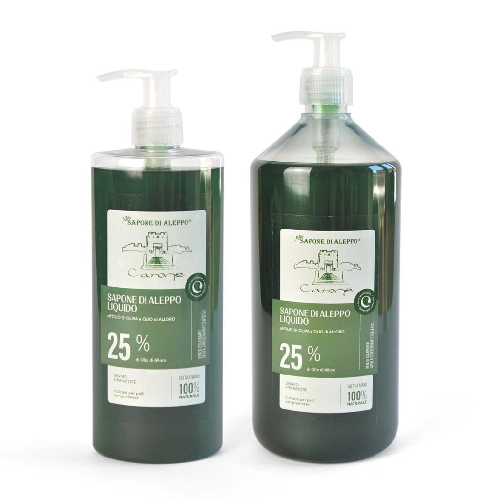 Sapone di Aleppo liquido con olio d’oliva e olio di alloro 25%